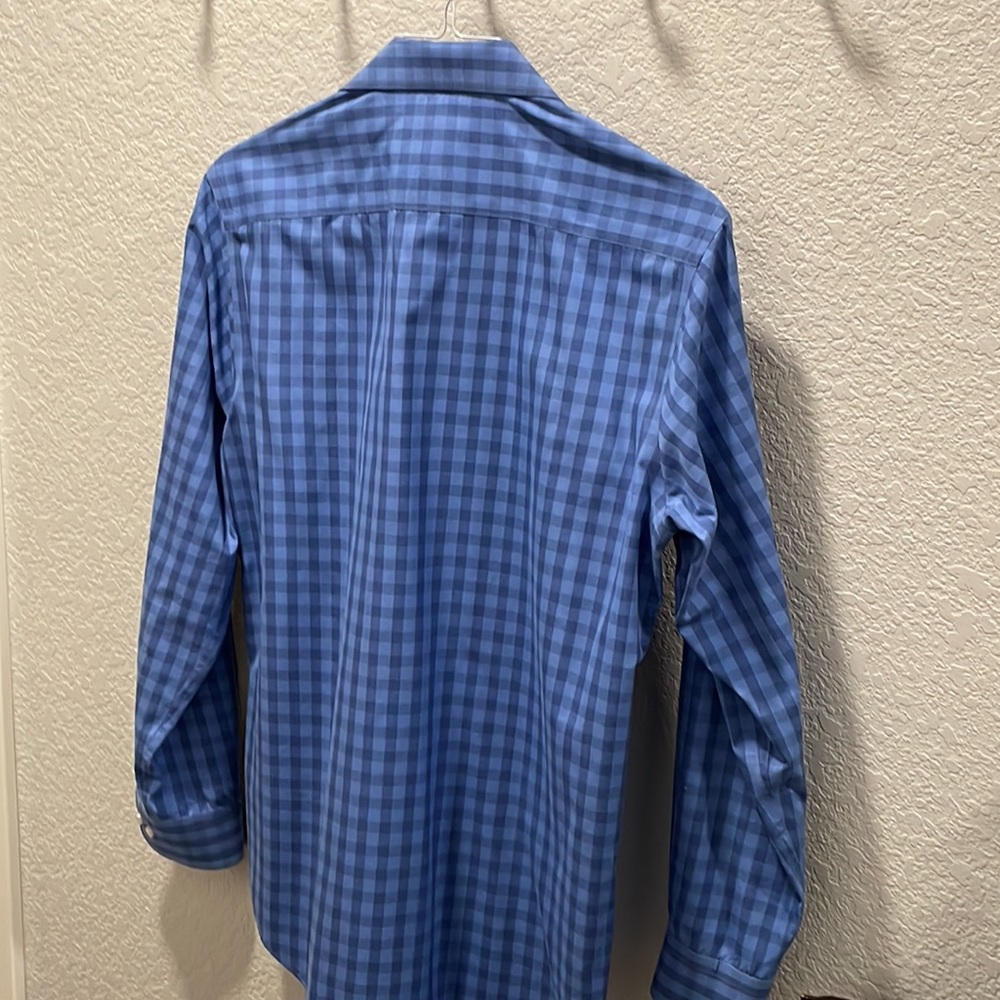 EGARA Mens M Blue and navy gingham check button up dress shirt 💼🖇📈 - Picture 5 of 5